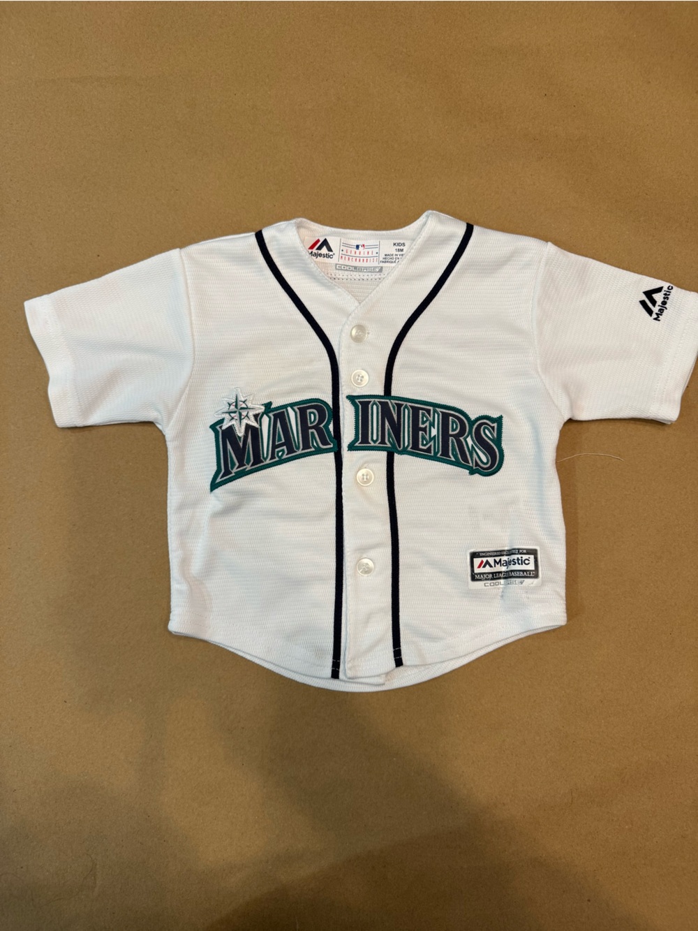 Seattle Mariners white baby Button-Front Baseball Jersey with Navy Trim